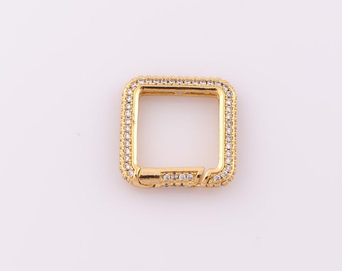 1 pcs Gold CZ Square Clasp,18K Gold Filled Push Door Clasp,Snap Clasp for DIY Bracelet Necklace Jewelry Making Findings Supply