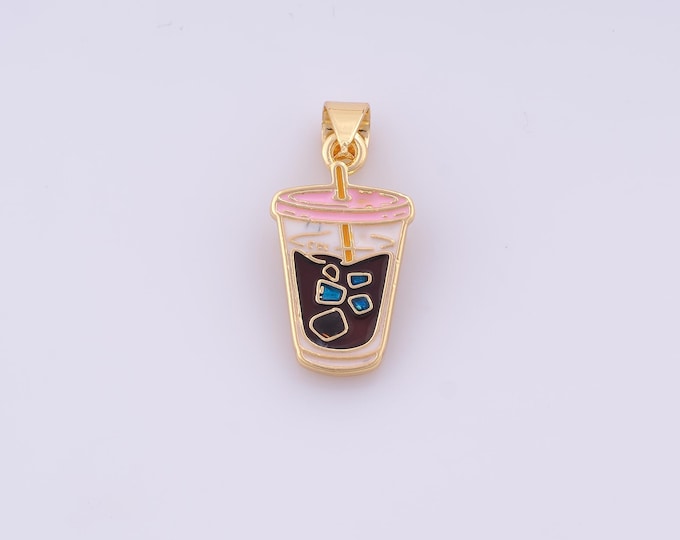 1 pcs Gold Beverage Pendant,18K Gold Filled Beverage Charm,Enamel Beverage Charms DIY Bracelet Necklace Jewelry Making Findings Supply