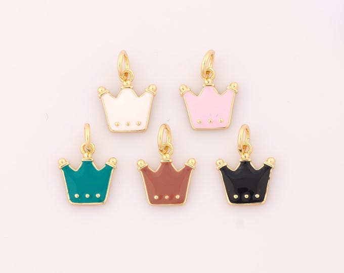 1 pcs Gold Enamel Crown Pendant,18K Gold Filled Crown Charm,Crown Charms DIY Bracelet Necklace Jewelry Making Findings Supply