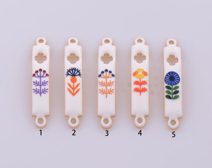 1 pcs Gold Enamel Flower Connector,18K Gold Filled Flower Pattern Connector,DIY Bracelet Necklace Jewelry Making Findings Supply
