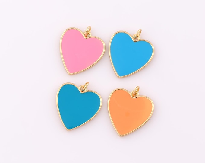 1 pcs Gold Heart Pendant,18K Gold Filled Heart Charm,Enamel Heart Charm DIY Bracelet Necklace Jewelry Making Findings Supply