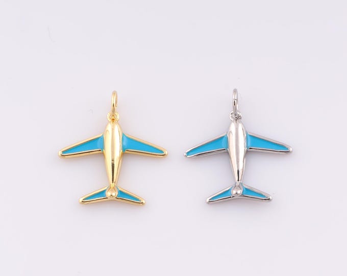 1 pcs Gold Enamel Airplane Pendant,18K Gold Filled Minimalist Charm Airplane Charms,DIY Bracelet Necklace Jewelry Making Findings Supply