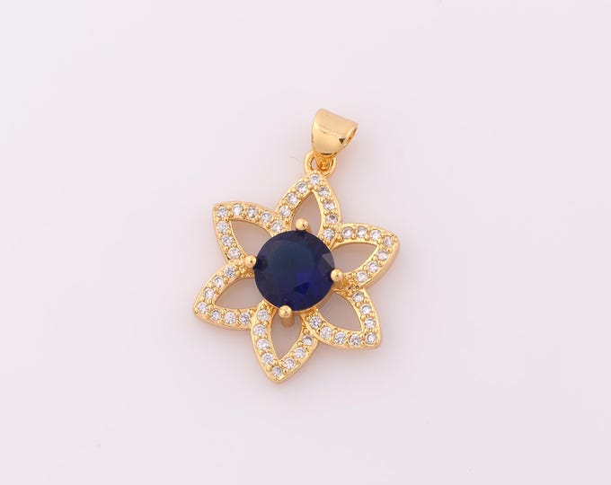 1 pcs Gold CZ Flower Pendant,18K Gold Filled Flower Charm,Flower Charm DIY Bracelet Necklace Jewelry Making Findings Supply