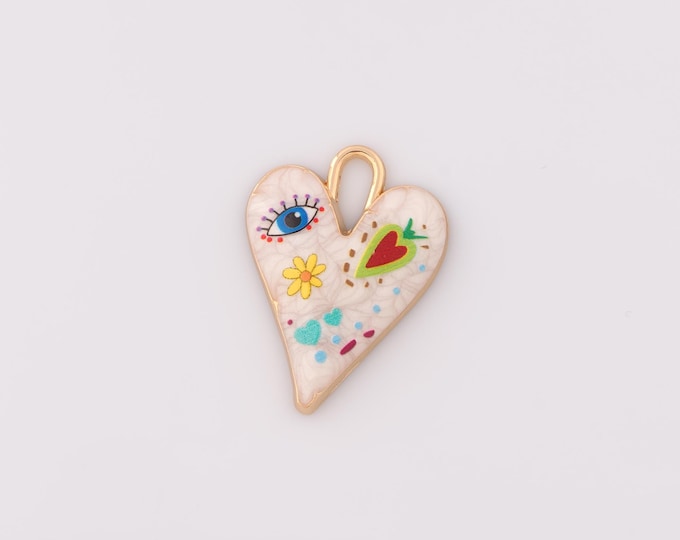 1 pcs Gold Enamel Heart Pendant,18K Gold Filled Carrot Charm Flower Charms,DIY Bracelet Necklace Jewelry Making Findings Supply