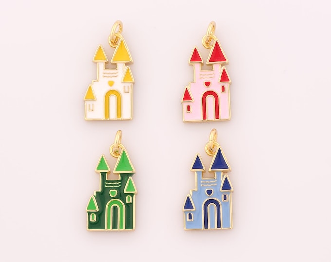 1 pcs Gold Enamel Castle Pendant,18K Gold Filled Castle Charm,Castle Charms DIY Bracelet Necklace Jewelry Making Findings Supply