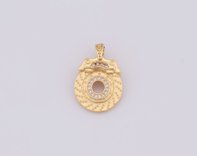 1 pcs Gold Brake Disc Pendant,18K Gold Filled CZ Brake Disc Charm,Brake Disc Charm DIY Bracelet Necklace Jewelry Making Findings Supply
