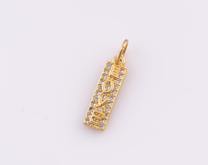1 pcs Gold CZ LOVE Pendant,18K Gold Filled Minimalist Charm,Letter Charms,DIY Bracelet Necklace Jewelry Making Findings Supply