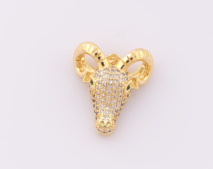 1 pcs Gold CZ Sheep Head Pendant,18K Gold Filled Sheep Head Charm,Sheep Head Charm DIY Bracelet Necklace Jewelry Making Findings Supply