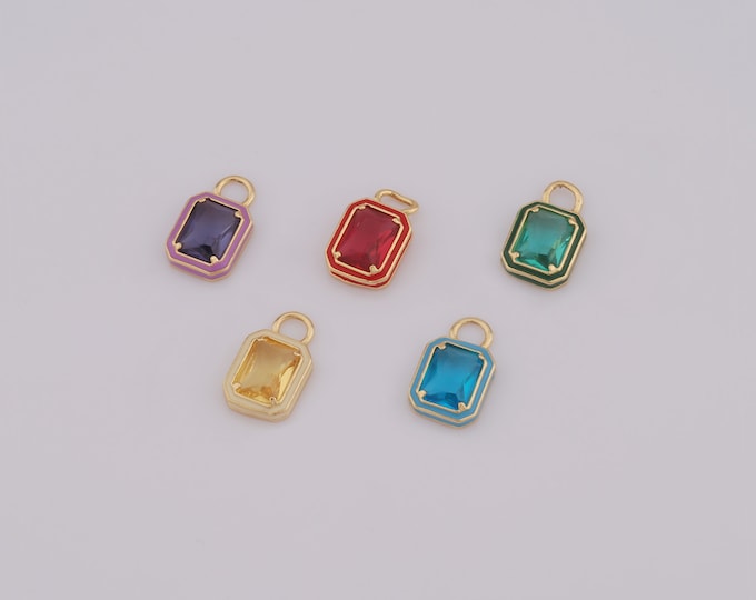 1 pcs Gold CZ Square Pendant,18K Gold Filled Square Charm,Square Charm DIY Bracelet Necklace Jewelry Making Findings Supply