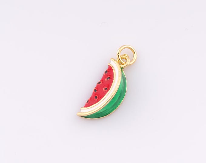 1 pcs Gold Enamel Watermelon Pendant,18K Gold Filled Fruit Charm Watermelon Charms,DIY Bracelet Necklace Jewelry Making Findings Supply