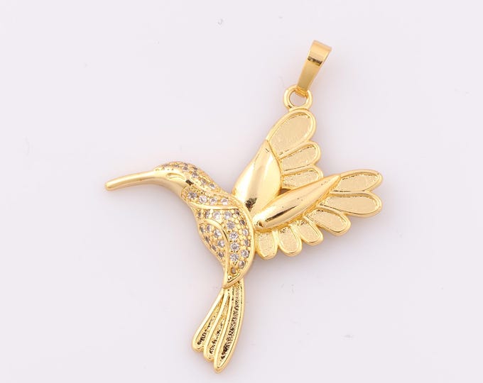 1 pcs Gold CZ Bird Pendant,18K Gold Filled Bird Charm,Bird Charm DIY Bracelet Necklace Jewelry Making Findings Supply