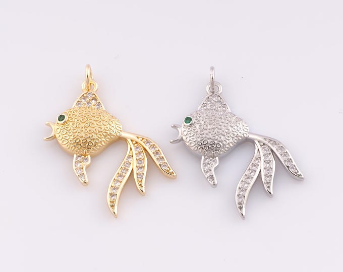 1 pcs Gold CZ Fish Pendant,18K Gold Filled Tropical Fish Charm,Fish Charms,DIY Bracelet Necklace Jewelry Making Findings Supply