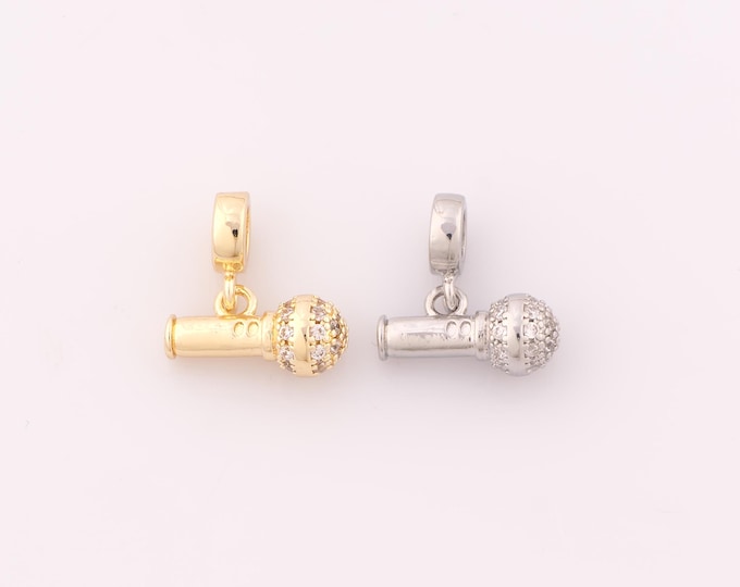1 pcs Gold CZ Microphone Pendant,18K Gold Filled Microphone Charm,Microphone Charms DIY Bracelet Necklace Jewelry Making Findings Supply