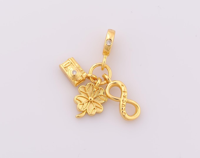 1 pcs Gold CZ Camera Pendant,18K Gold Filled Flower Charm,Infinity Charm DIY Bracelet Necklace Jewelry Making Findings Supply