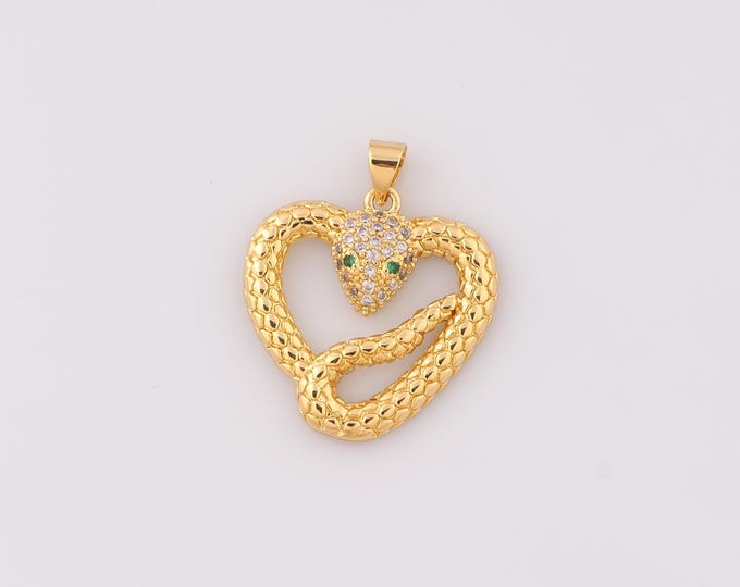 1 pcs Gold CZ Snake Pendant,18K Gold Filled Heart Charm,Animal Charms DIY Bracelet Necklace Jewelry Making Findings Supply