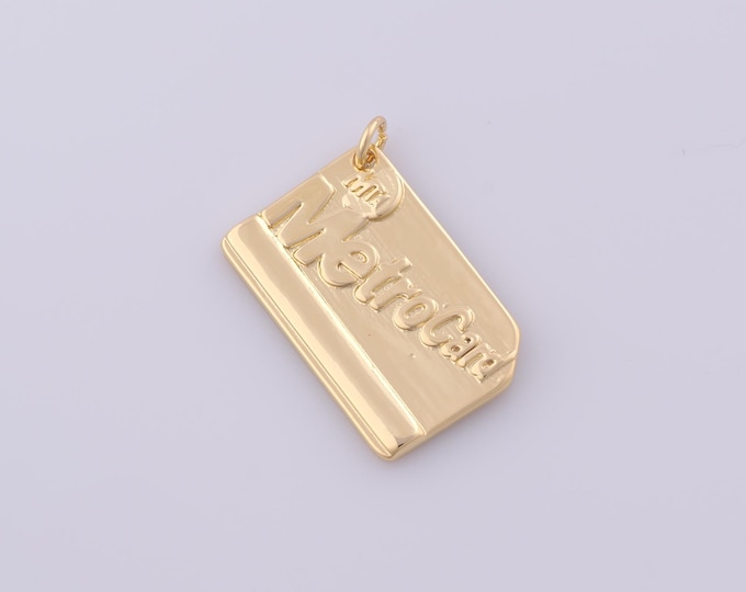1 pcs Gold MetroCard Pendant,18K Gold Filled Square Charm,Letter Charms DIY Bracelet Necklace Jewelry Making Findings Supply