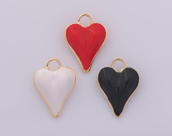 1 pcs Gold Enamel Puffed Heart Pendant,18K Gold Filled Love Charm,Heart Charms DIY Bracelet Necklace Jewelry Making Findings Supply