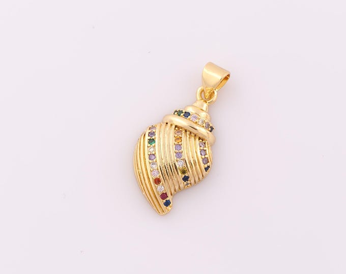 1 pcs Gold CZ Conch Pendant,18K Gold Filled Conch Charm,Conch Charm DIY Bracelet Necklace Jewelry Making Findings Supply