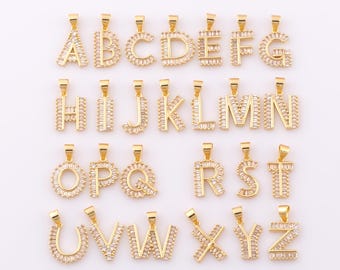 1 pcs Gold CZ Initial Pendant,18K Gold Filled Letters Charm,Letters Charm DIY Bracelet Necklace Jewelry Making Findings Supply