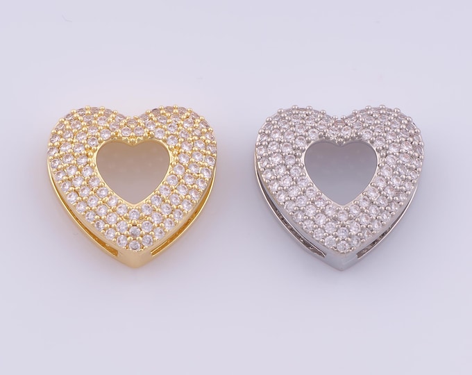 1 pcs 18K Gold Filled CZ Heart Spacer Beads,Love Beads,Heart Beads for DIY Jewelry Making Findings Supply