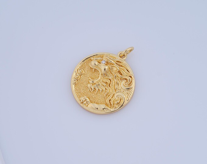 1 pcs Gold CZ Lion Pendant,18K Gold Filled Lion Charm,Lion Charm DIY Bracelet Necklace Jewelry Making Findings Supply