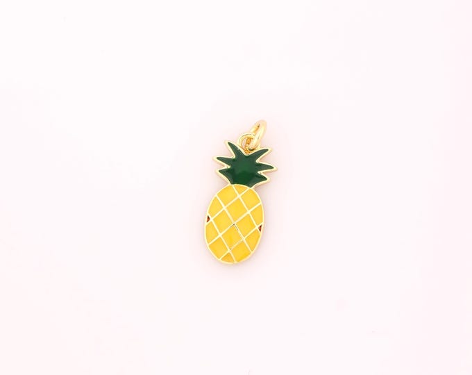 1 pcs Gold Enamel Pineapple Pendant,18K Gold Filled Fruit Charm Pineapple Charms,DIY Bracelet Necklace Jewelry Making Findings Supply