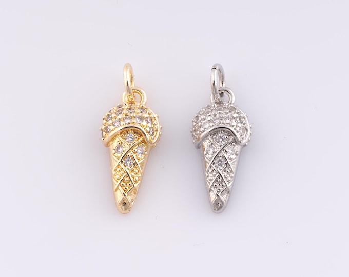 1 pcs Gold CZ Ice Cream Pendant,18K Gold Filled Minimalist Charm,Ice Cream Charms,DIY Bracelet Necklace Jewelry Making Findings Supply