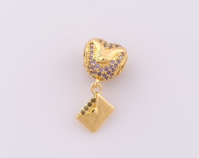 1 pcs 18K Gold Filled Heart Spacer Beads,Large Hole Beads,Envelope Beads for DIY Jewelry Making Findings Supply