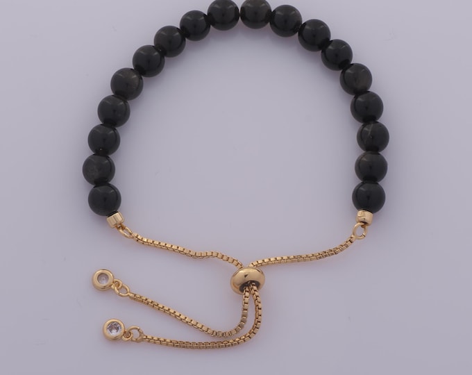 1 Str Gold Opal Box Bracelet,18K Gold Filled Retractable Chain Bracelet,Gift for Her