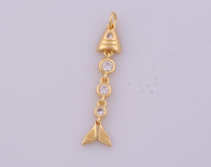1 pcs Gold CZ Fishbone Pendant,18K Gold Filled Fishbone Charm,Fishbone Charms DIY Bracelet Necklace Jewelry Making Findings Supply