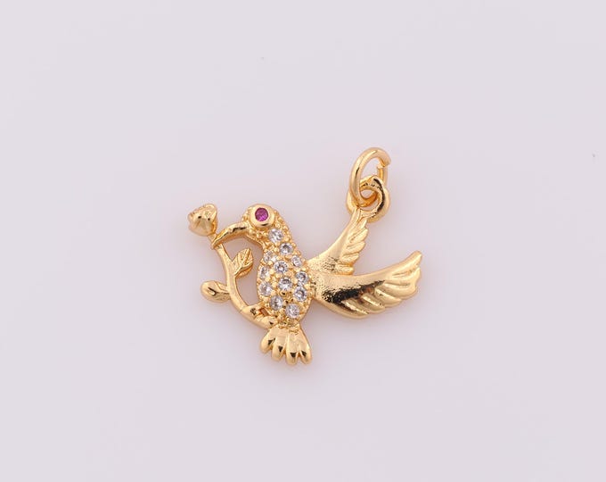 1 pcs Gold CZ Bird Pendant,18K Gold Filled Bird Charm,Bird Charm DIY Bracelet Necklace Jewelry Making Findings Supply