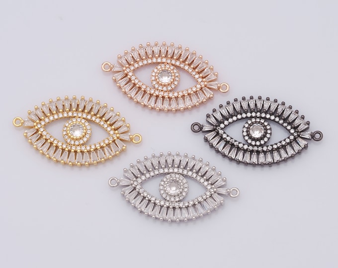 1 pcs Gold Evil Eye Connector,18K Gold Filled CZ Eye Connector,Eye Connector DIY Bracelet Necklace Jewelry Making Findings Supply