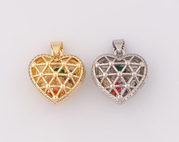 Gold CZ Hollow Heart Pendant,18K Gold Filled Hollow Heart Charm,Hollow Heart Charms,DIY Bracelet Necklace Jewelry Making Findings Supply