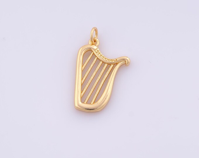 1 pcs Gold Harp Pendant,18K Gold Filled Harp Charm,Harp Charms DIY Bracelet Necklace Jewelry Making Findings Supply