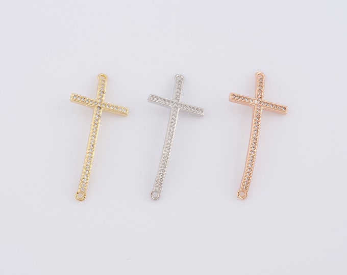 1 pcs Gold CZ Cross Connector,18K Gold Filled Religion Connector,Christian Connector DIY Bracelet Necklace Jewelry Making Findings Supply