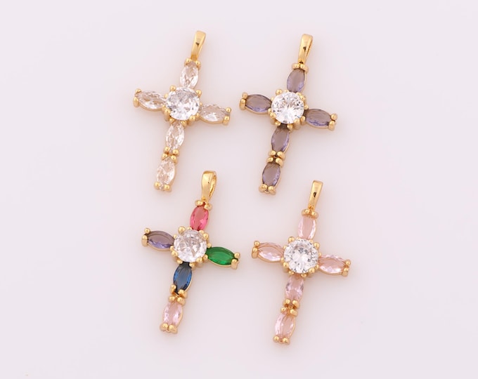 1 pcs Gold CZ Cross Pendant,18K Gold Filled Religion Charm,Christian Charm DIY Bracelet Necklace Jewelry Making Findings Supply