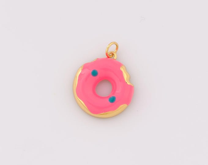 1 pcs Gold Enamel Donut Pendant,18K Gold Filled Donut Charm Donut Charms,DIY Bracelet Necklace Jewelry Making Findings Supply