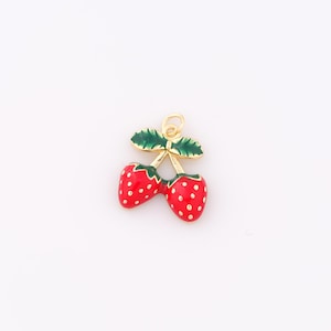 1 pcs Gold Enamel Cherry Pendant,18K Gold Filled Fruit Charm Strawberry Charms,DIY Bracelet Necklace Jewelry Making Findings Supply