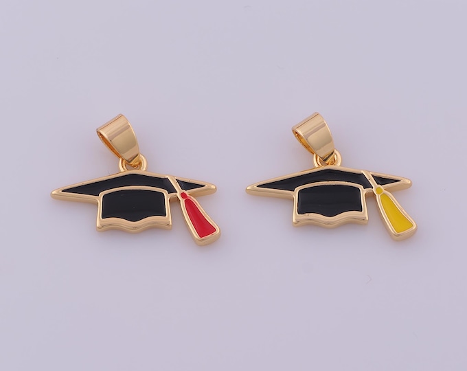 1 pcs Enamel Doctoral Cap Pendant,18K Gold Filled Doctoral Cap Charm,Doctoral Cap Charms DIY Bracelet Necklace Jewelry Making Finding Supply