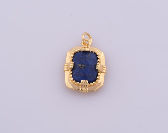 1 pcs Gold CZ Natural Stone Pendant,18K Gold Filled Square Charm,Energy Stone Charms DIY Bracelet Necklace Jewelry Making Findings Supply