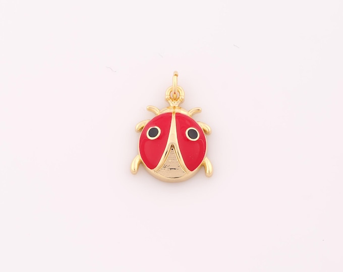 1 pcs Gold Enamel Ladybug Pendant,18K Gold Filled Insect Charm,Ladybug Charms DIY Bracelet Necklace Jewelry Making Findings Supply