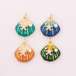 1 pcs Gold Enamel Shell Pendant,18K Gold Filled Starfish Charm Shell Charms,DIY Bracelet Necklace Jewelry Making Findings Supply