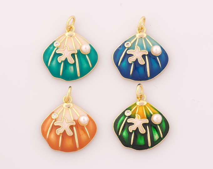 1 pcs Gold Enamel Shell Pendant,18K Gold Filled Starfish Charm Shell Charms,DIY Bracelet Necklace Jewelry Making Findings Supply
