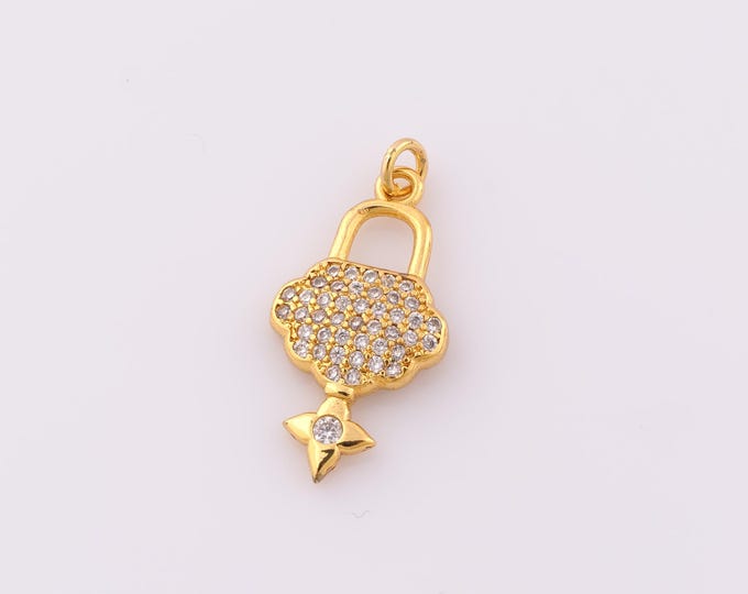1 pcs Gold CZ Lock Pendant,18K Gold Filled Star Charm,Lock Charm DIY Bracelet Necklace Jewelry Making Findings Supply