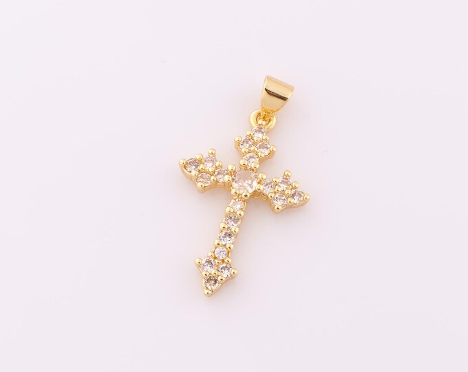 1 pcs Gold CZ Cross Pendant,18K Gold Filled Religion Charm,Christian Charm DIY Bracelet Necklace Jewelry Making Findings Supply