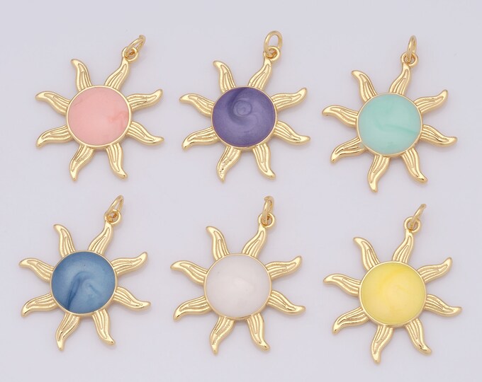 1 pcs Gold Sun Pendant,18K Gold Filled Enamel Sun Charm,Sun Charm DIY Bracelet Necklace Jewelry Making Findings Supply