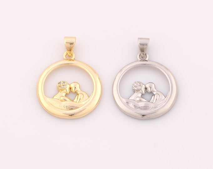 1 pcs Gold CZ Round Pendant,18K Gold Filled Love Charm,Couple Charms DIY Bracelet Necklace Jewelry Making Findings Supply