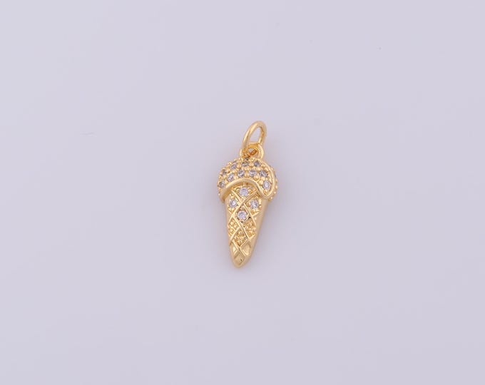 1 pcs Gold CZ Ice Cream Pendant,18K Gold Filled Dessert Charm,Sweet Charms DIY Bracelet Necklace Jewelry Making Findings Supply