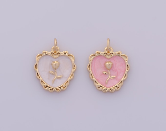 1 pcs Gold Enamel Mirror Pendant,18K Gold Filled Flower Charm,Heart Charms DIY Bracelet Necklace Jewelry Making Findings Supply
