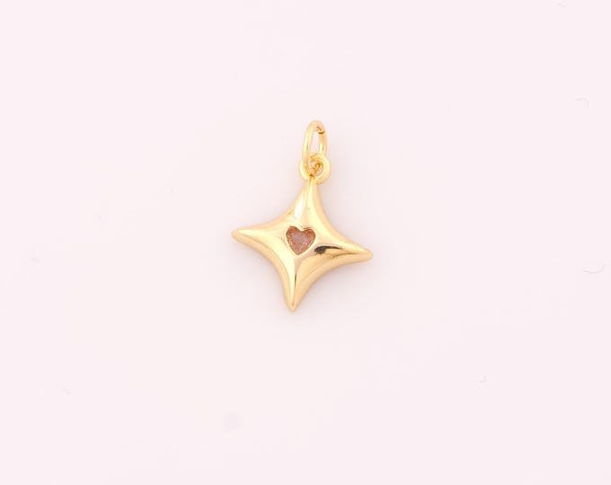 1 pcs Gold CZ Heart Pendant,18K Gold Filled Love Charm,Cross Star Charms DIY Bracelet Necklace Jewelry Making Findings Supply
